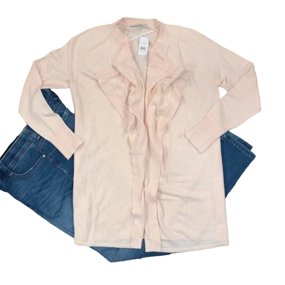 NWT LOFT Light Pink Cloud Draped Soft Knit Open Cardigan Sweater - SIZE SMALL